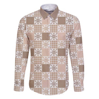 Hawaiian Palaka Quilt Pattern Family Matching Puletasi and Hawaiian Shirt Hawaii Culture Pineapple LT9 Dad's Shirt - Long Sleeve Beige - Polynesian Pride