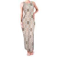 Hawaiian Palaka Quilt Pattern Family Matching Tank Maxi Dress and Hawaiian Shirt Hawaii Culture Pineapple LT9 Mom's Dress Beige - Polynesian Pride