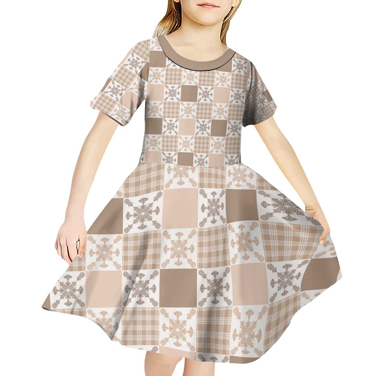 Hawaiian Palaka Quilt Pattern Kid Short Sleeve Dress Hawaii Culture Pineapple LT9 - Polynesian Pride