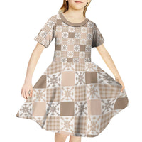 Hawaiian Palaka Quilt Pattern Kid Short Sleeve Dress Hawaii Culture Pineapple LT9 - Polynesian Pride