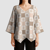 Hawaiian Palaka Quilt Pattern Kimono Sleeve Blouse Hawaii Culture Pineapple - Polynesian Pride