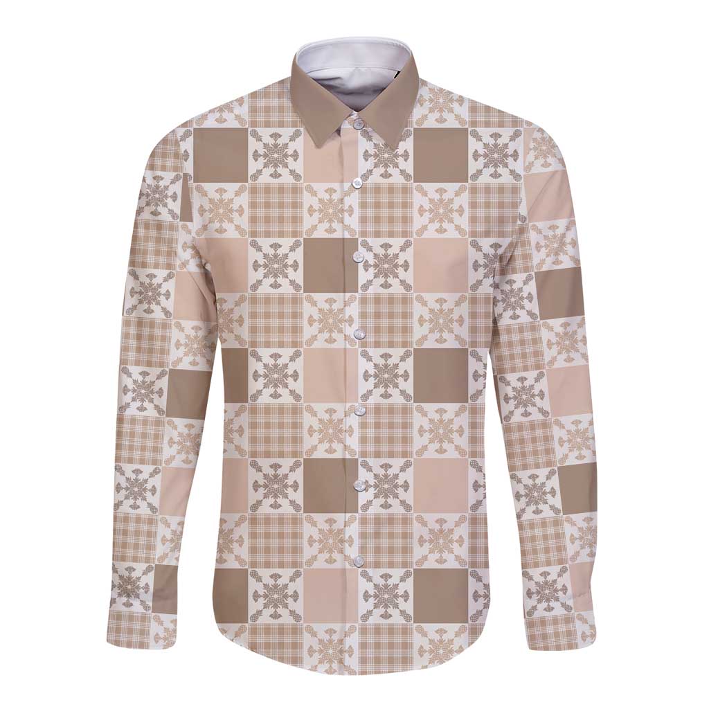 Hawaiian Palaka Quilt Pattern Long Sleeve Button Shirt Hawaii Culture Pineapple - Polynesian Pride