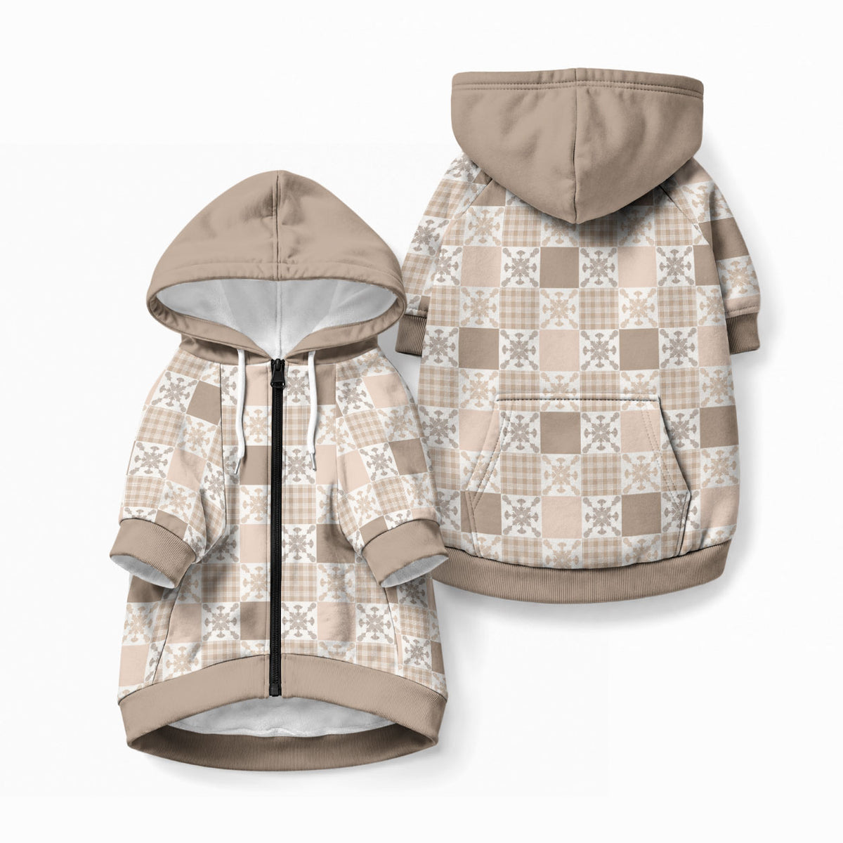 Hawaiian Palaka Quilt Pattern Pet Hoodie Hawaii Culture Pineapple LT9 Zip-up Beige - Polynesian Pride