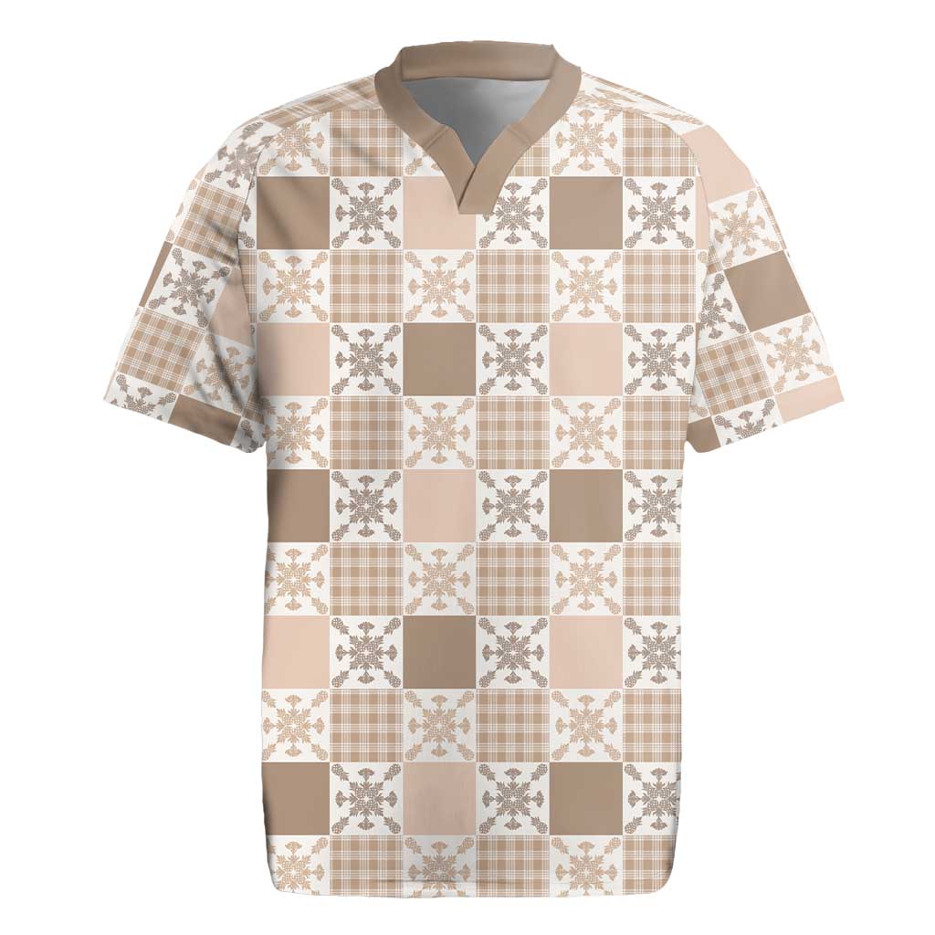 Hawaiian Palaka Quilt Pattern Rugby Jersey Hawaii Culture Pineapple LT9 Beige - Polynesian Pride