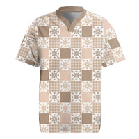 Hawaiian Palaka Quilt Pattern Rugby Jersey Hawaii Culture Pineapple LT9 Beige - Polynesian Pride