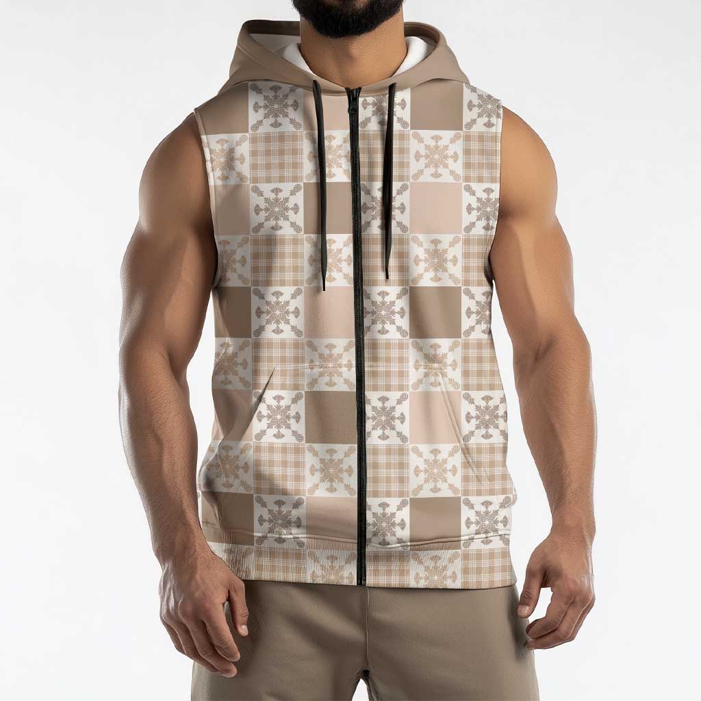 Hawaiian Palaka Quilt Pattern Sleeveless Zip Hoodie Hawaii Culture Pineapple - Polynesian Pride