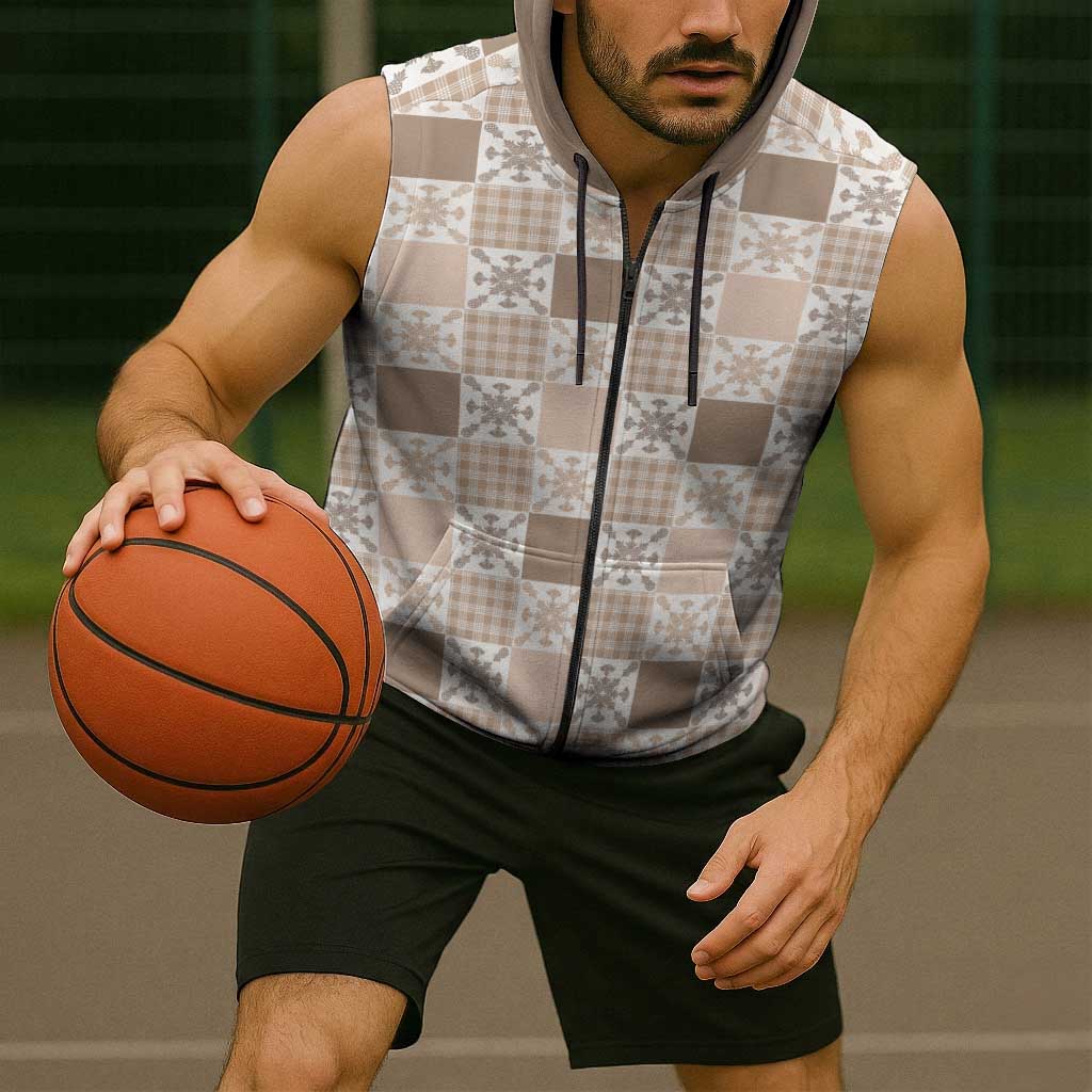 Hawaiian Palaka Quilt Pattern Sleeveless Zip Hoodie Hawaii Culture Pineapple - Polynesian Pride