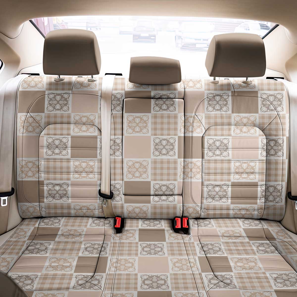 Hawaiian Palaka Quilt Pattern Back Car Seat Cover Hawaii Culture Tropical Flowers Mix - Polynesian Pride
