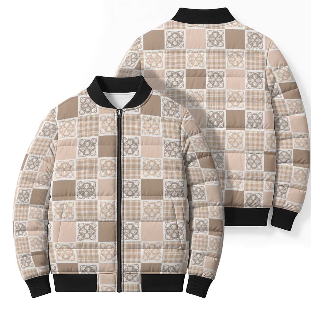 Hawaiian Palaka Quilt Pattern Bomber Puffer Jacket Hawaii Culture Tropical Flowers Mix - Polynesian Pride