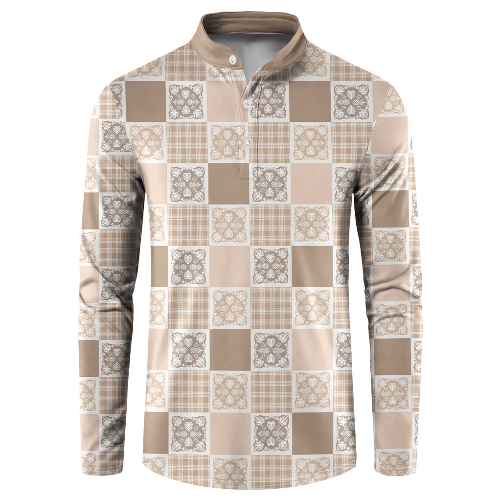 Hawaiian Palaka Quilt Pattern Button Sweatshirt Hawaii Culture Tropical Flowers Mix - Polynesian Pride