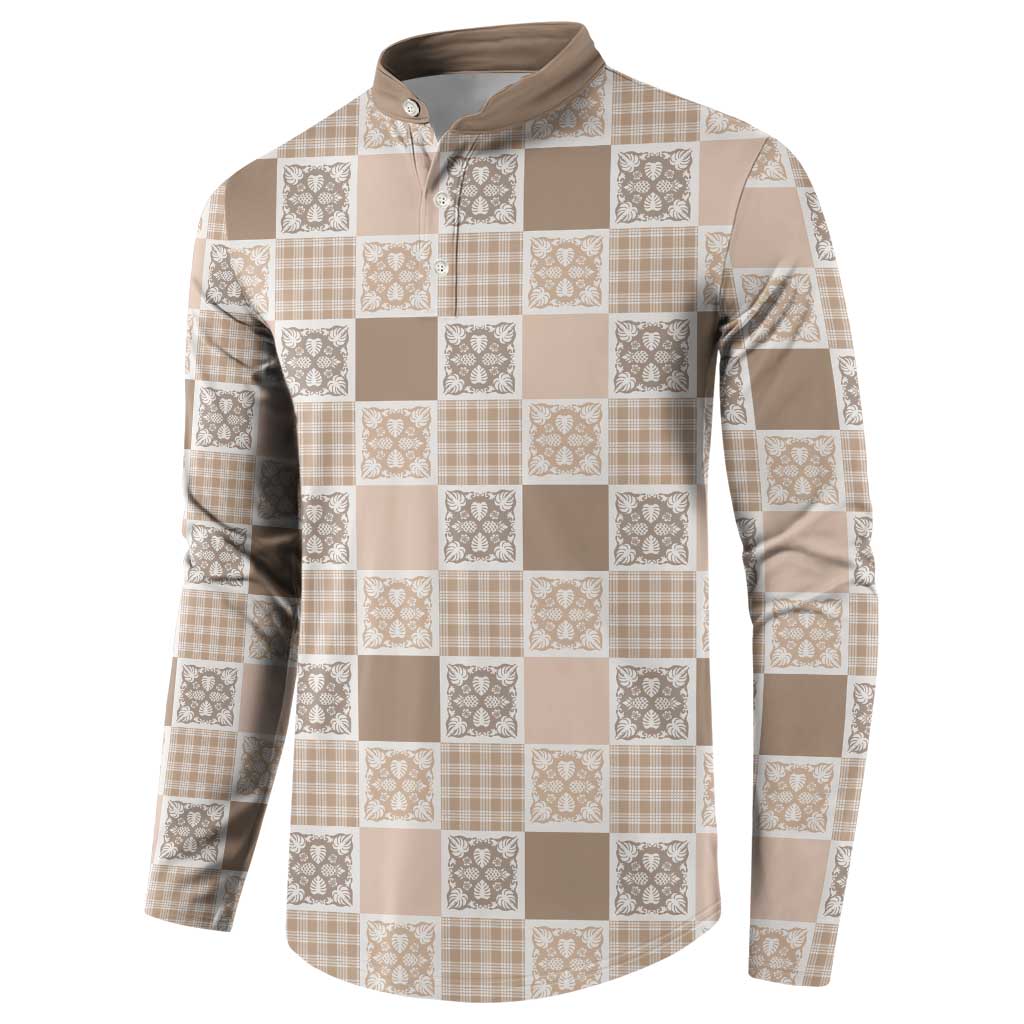 Hawaiian Palaka Quilt Pattern Button Sweatshirt Hawaii Culture Tropical Flowers Mix - Polynesian Pride