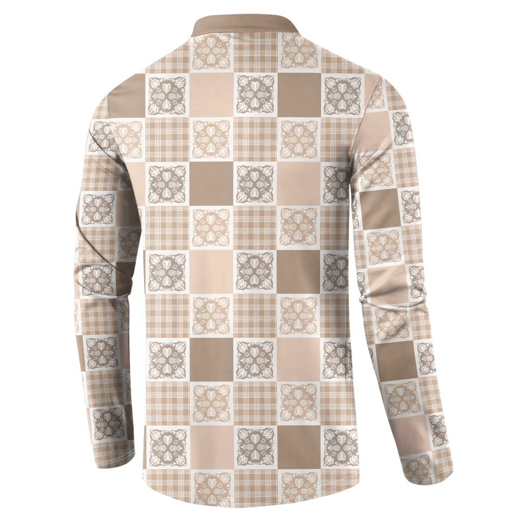 Hawaiian Palaka Quilt Pattern Button Sweatshirt Hawaii Culture Tropical Flowers Mix - Polynesian Pride