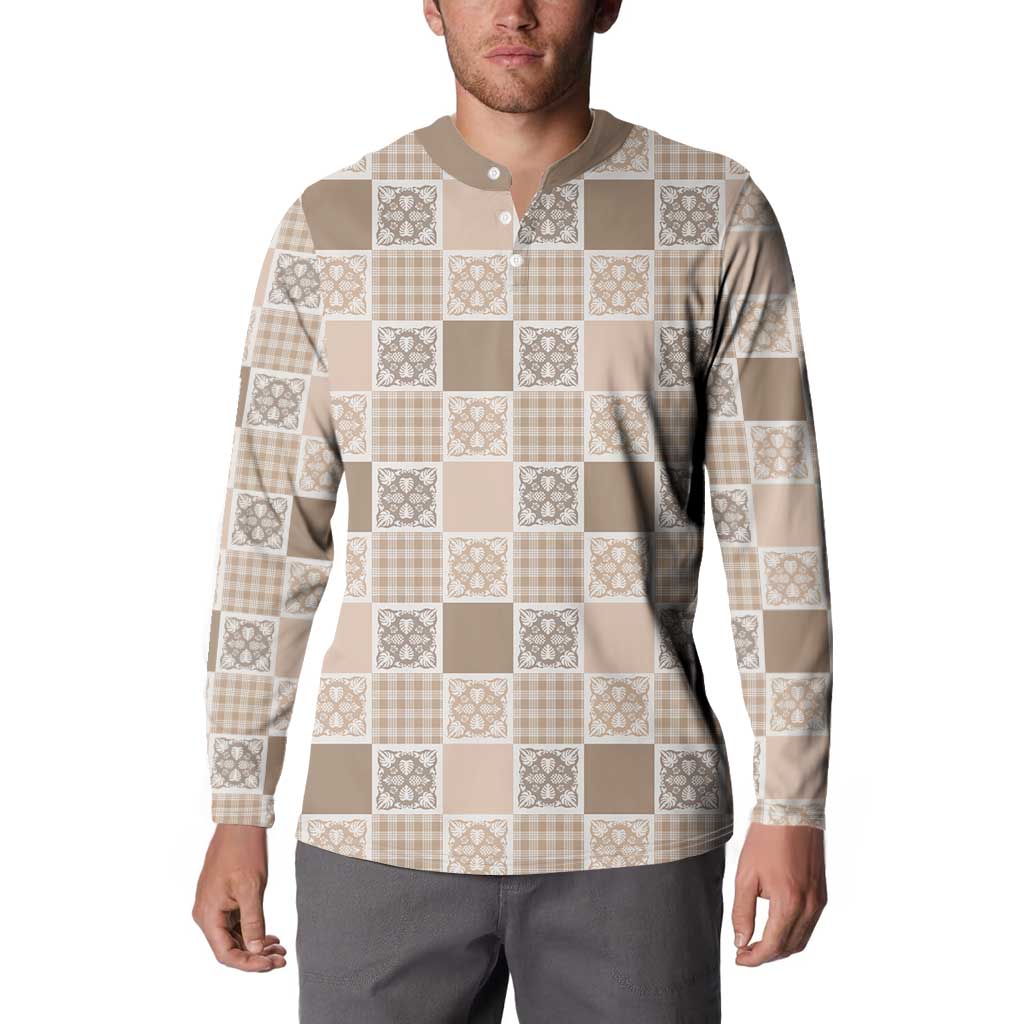 Hawaiian Palaka Quilt Pattern Button Sweatshirt Hawaii Culture Tropical Flowers Mix - Polynesian Pride
