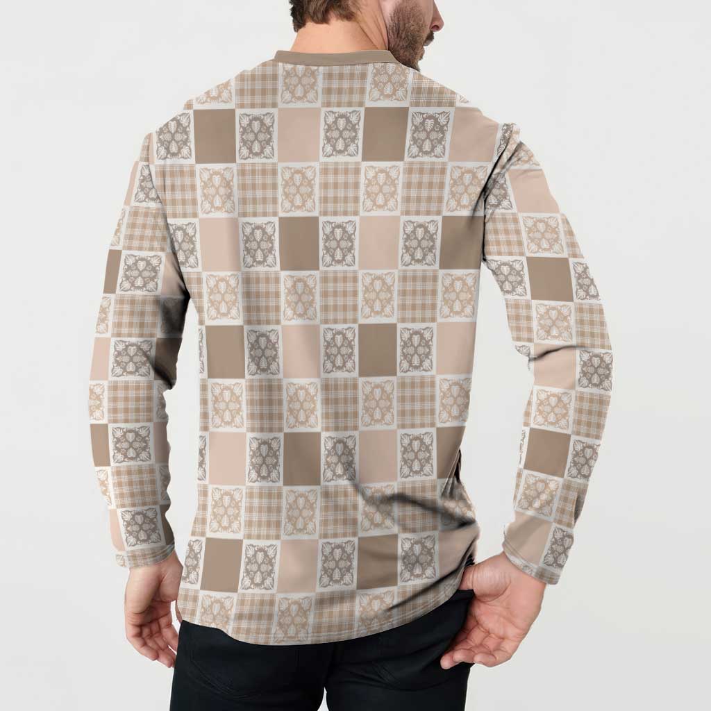 Hawaiian Palaka Quilt Pattern Button Sweatshirt Hawaii Culture Tropical Flowers Mix - Polynesian Pride
