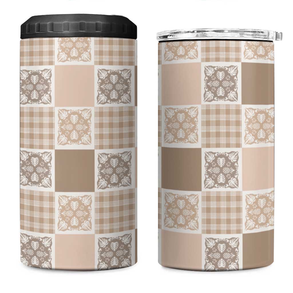 Hawaiian Palaka Quilt Pattern 4 in 1 Can Cooler Tumbler Hawaii Culture Tropical Flowers Mix LT9 One Size: 16 oz Beige - Polynesian Pride