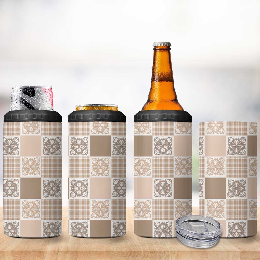 Hawaiian Palaka Quilt Pattern 4 in 1 Can Cooler Tumbler Hawaii Culture Tropical Flowers Mix LT9 - Polynesian Pride