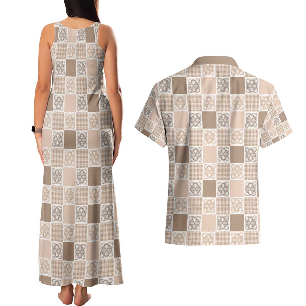 Hawaiian Palaka Quilt Pattern Couples Matching Tank Maxi Dress and Hawaiian Shirt Hawaii Culture Tropical Flowers Mix LT9 - Polynesian Pride