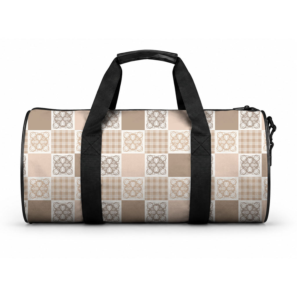 Hawaiian Palaka Quilt Pattern Duffle Bag Hawaii Culture Tropical Flowers Mix LT9 One size Beige - Polynesian Pride