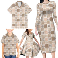 Hawaiian Palaka Quilt Pattern Family Matching Long Sleeve Bodycon Dress and Hawaiian Shirt Hawaii Culture Tropical Flowers Mix LT9 - Polynesian Pride