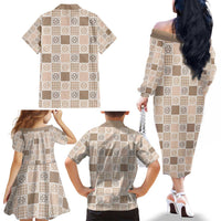 Hawaiian Palaka Quilt Pattern Family Matching Off The Shoulder Long Sleeve Dress and Hawaiian Shirt Hawaii Culture Tropical Flowers Mix LT9 - Polynesian Pride