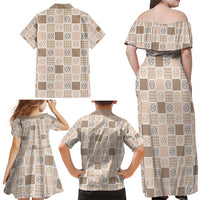 Hawaiian Palaka Quilt Pattern Family Matching Off Shoulder Maxi Dress and Hawaiian Shirt Hawaii Culture Tropical Flowers Mix LT9 - Polynesian Pride