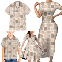 Hawaiian Palaka Quilt Pattern Family Matching Short Sleeve Bodycon Dress and Hawaiian Shirt Hawaii Culture Tropical Flowers Mix LT9 - Polynesian Pride