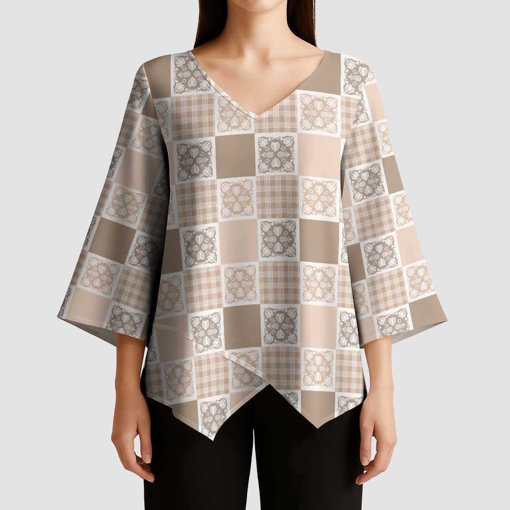 Hawaiian Palaka Quilt Pattern Kimono Sleeve Blouse Hawaii Culture Tropical Flowers Mix - Polynesian Pride
