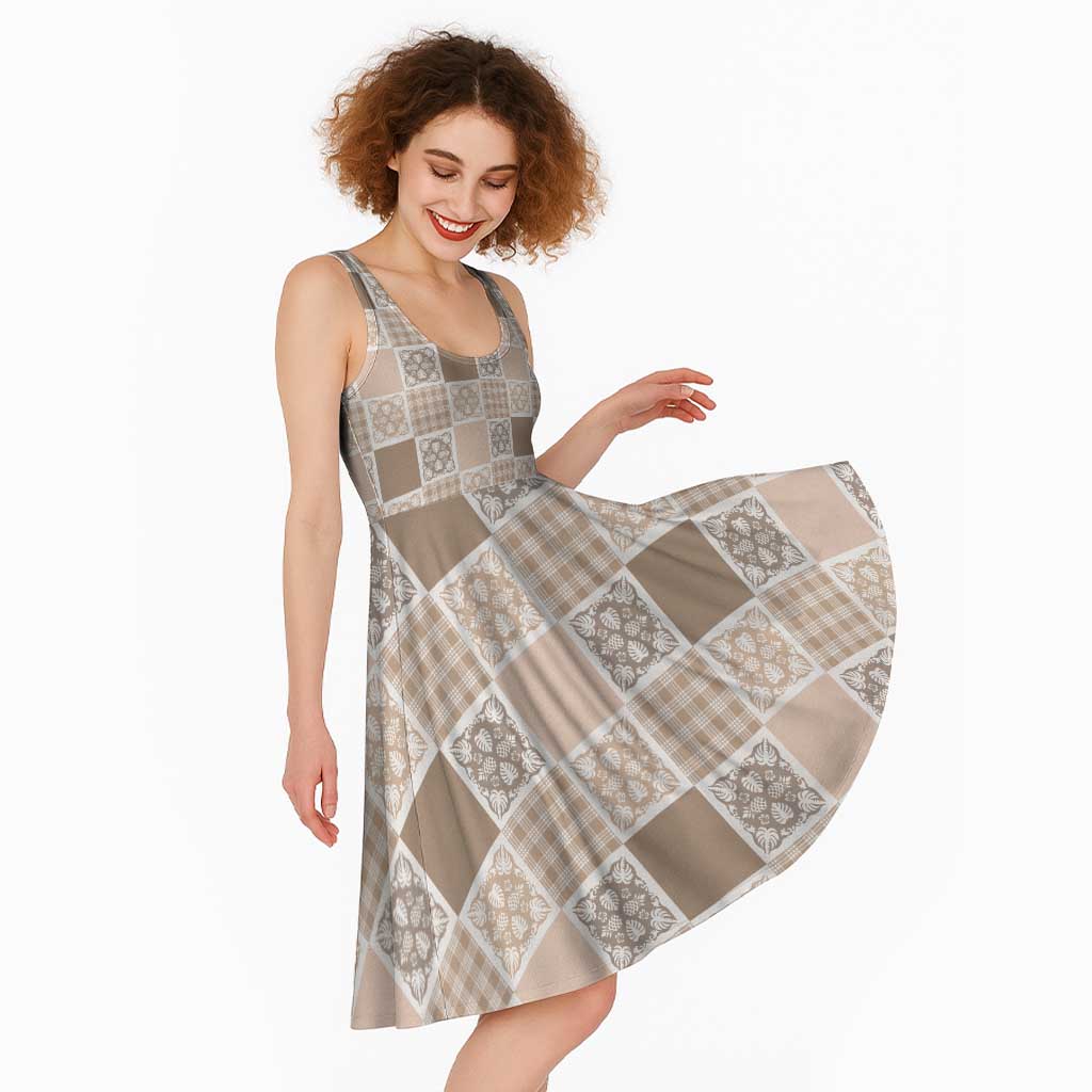 Hawaiian Palaka Quilt Pattern Midi Dress Hawaii Culture Tropical Flowers Mix - Polynesian Pride