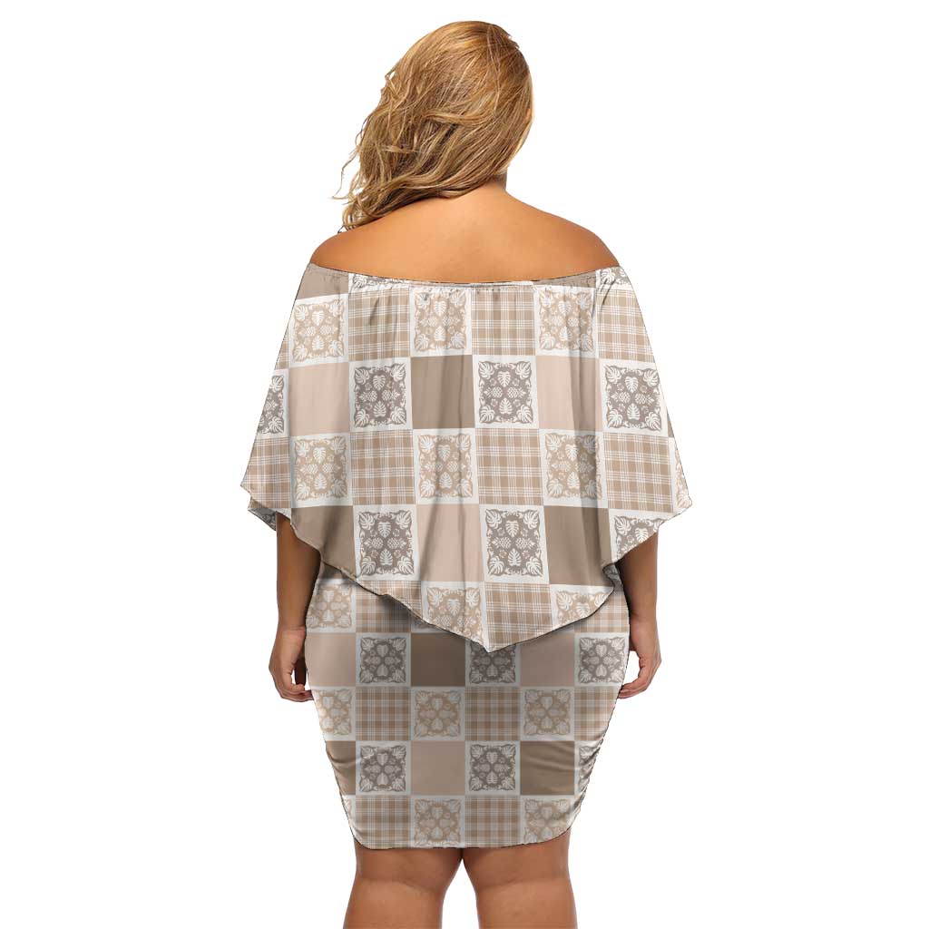 Hawaiian Palaka Quilt Pattern Off Shoulder Short Dress Hawaii Culture Tropical Flowers Mix - Polynesian Pride