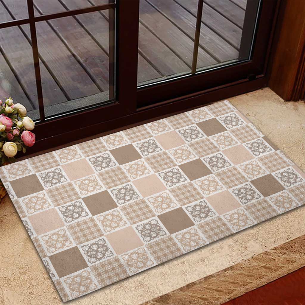 Hawaiian Palaka Quilt Pattern Rubber Doormat Hawaii Culture Tropical Flowers Mix - Polynesian Pride