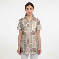 Hawaiian Palaka Quilt Pattern Scrub Top Hawaii Culture Tropical Flowers Mix - Polynesian Pride