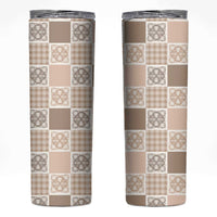 Hawaiian Palaka Quilt Pattern Skinny Tumbler Hawaii Culture Tropical Flowers Mix LT9 Beige - Polynesian Pride