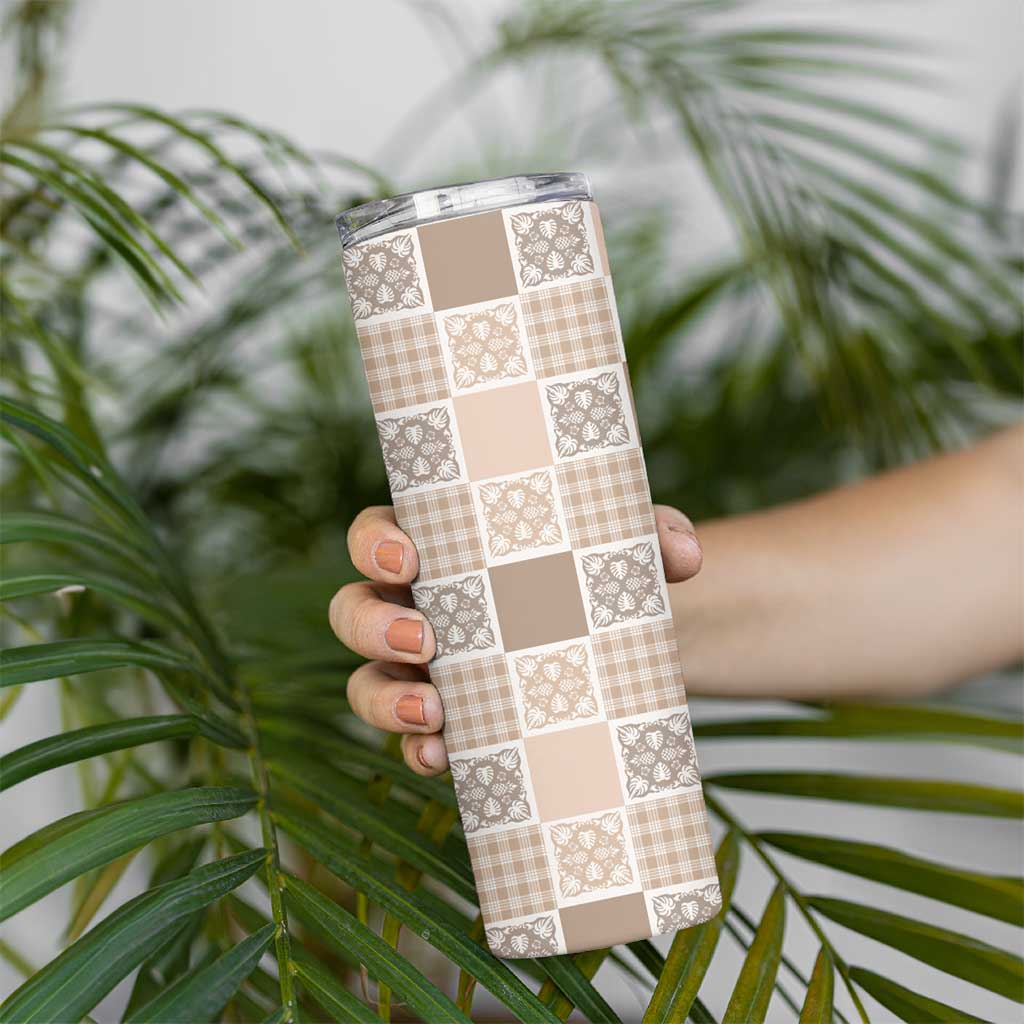 Hawaiian Palaka Quilt Pattern Skinny Tumbler Hawaii Culture Tropical Flowers Mix LT9 - Polynesian Pride