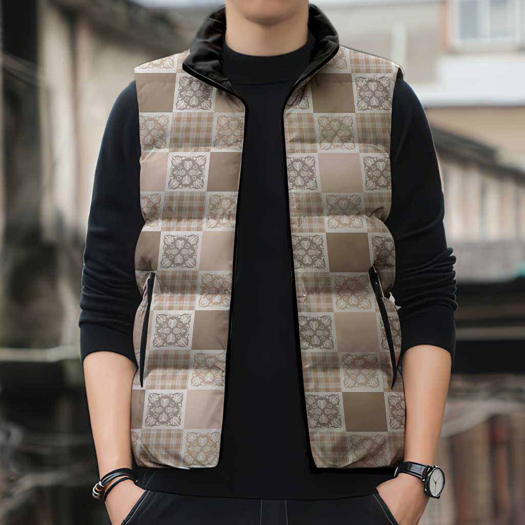 Hawaiian Palaka Quilt Pattern Sleeveless Puffer Jacket Hawaii Culture Tropical Flowers Mix - Polynesian Pride