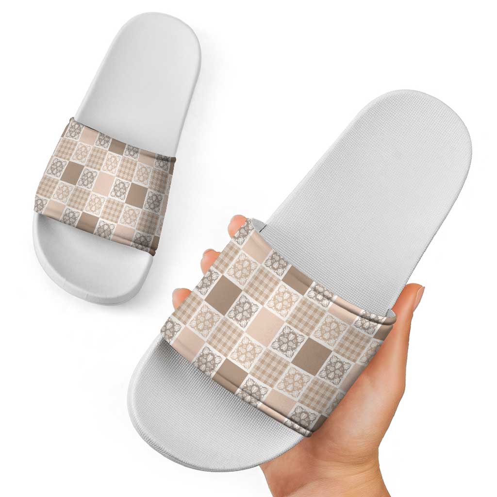 Hawaiian Palaka Quilt Pattern Slide Sandals Hawaii Culture Tropical Flowers Mix - Polynesian Pride