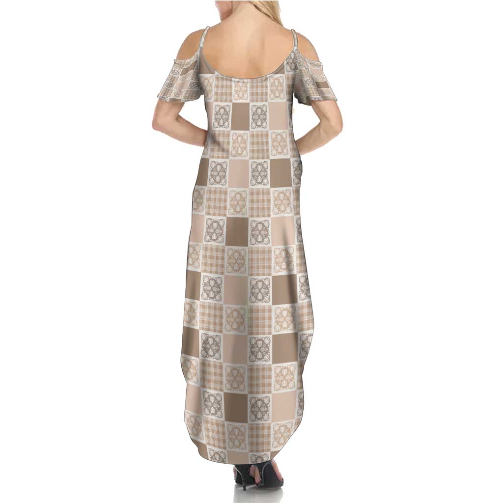 Hawaiian Palaka Quilt Pattern Summer Maxi Dress Hawaii Culture Tropical Flowers Mix - Polynesian Pride