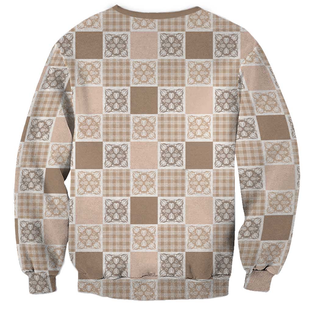 Hawaiian Palaka Quilt Pattern Sweatshirt Hawaii Culture Tropical Flowers Mix - Polynesian Pride