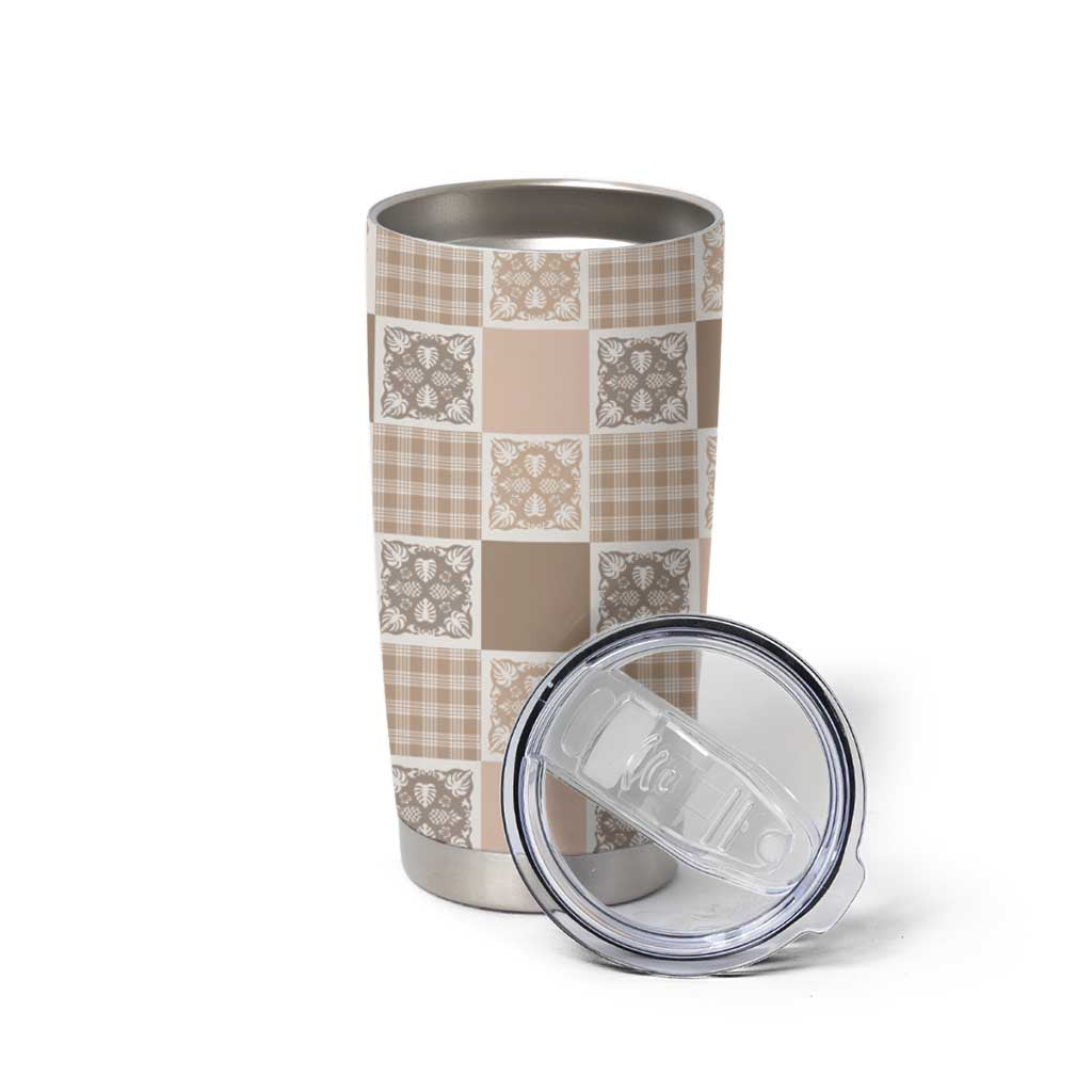 Hawaiian Palaka Quilt Pattern Tumbler Cup Hawaii Culture Tropical Flowers Mix - Polynesian Pride