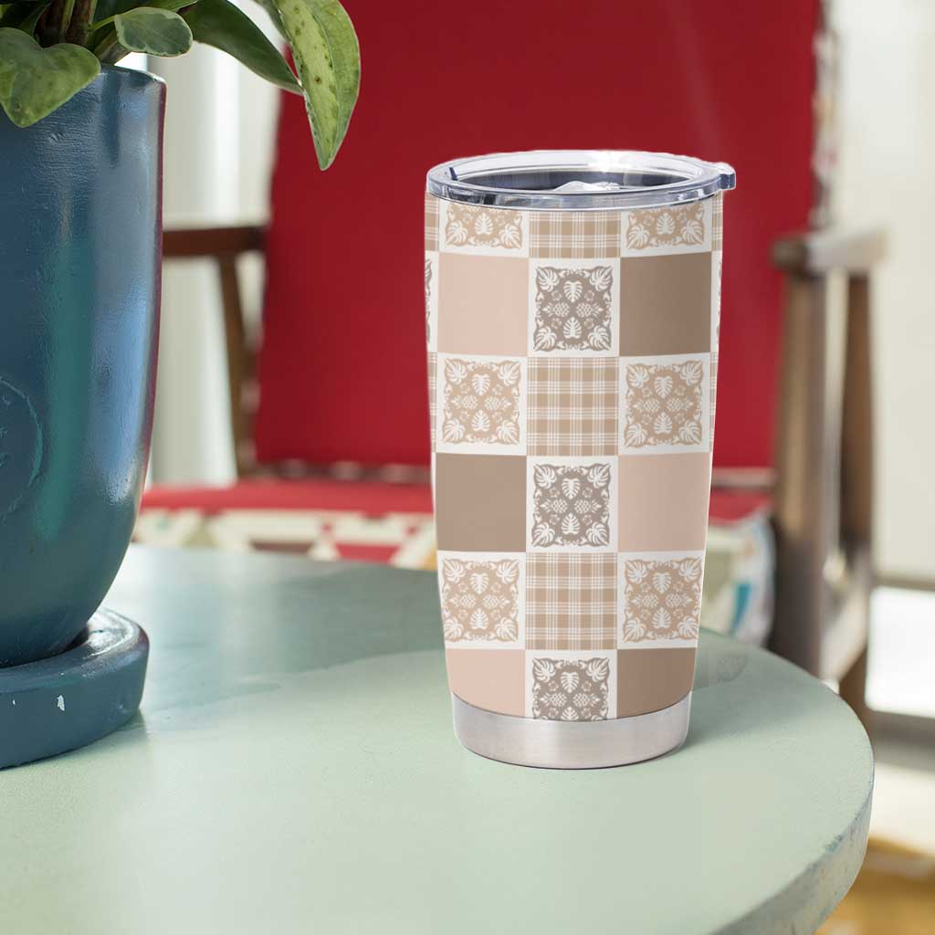 Hawaiian Palaka Quilt Pattern Tumbler Cup Hawaii Culture Tropical Flowers Mix - Polynesian Pride
