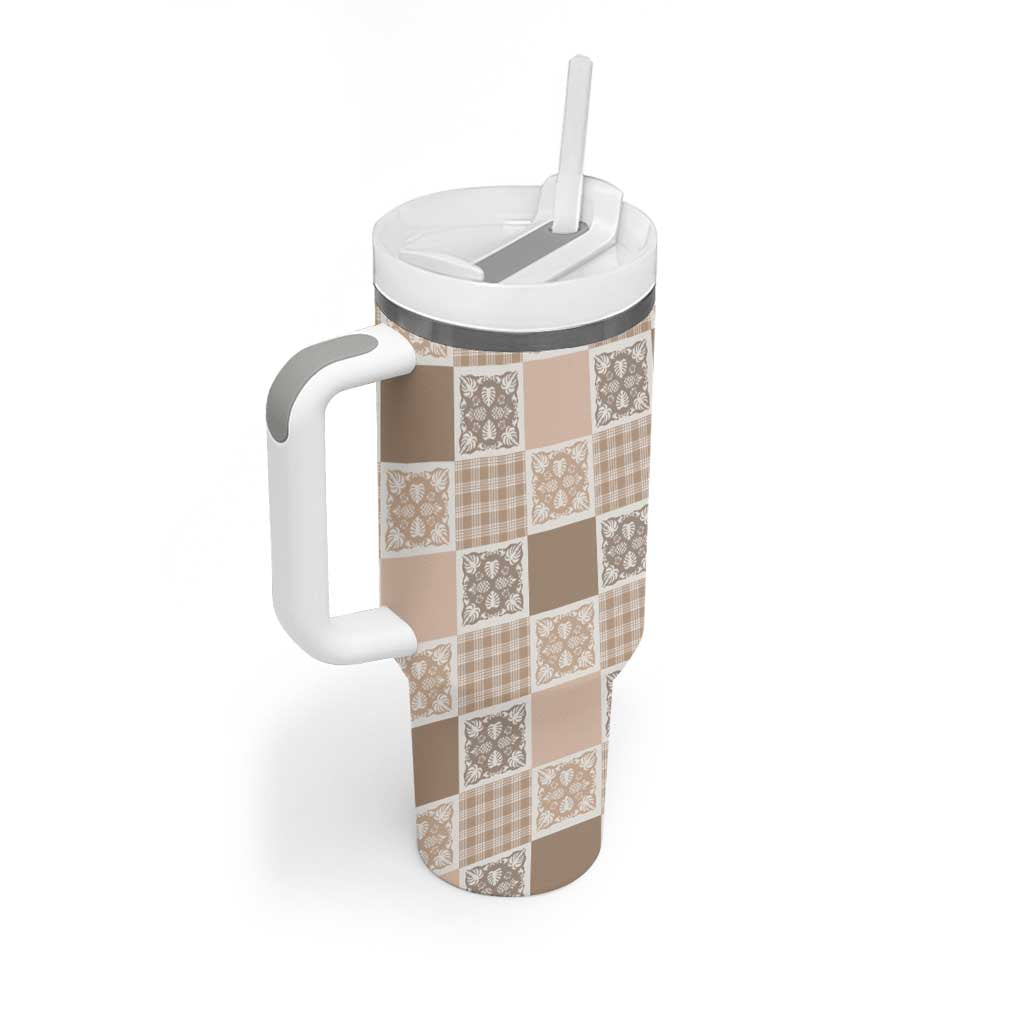 Hawaiian Palaka Quilt Pattern Tumbler With Handle Hawaii Culture Tropical Flowers Mix - Polynesian Pride
