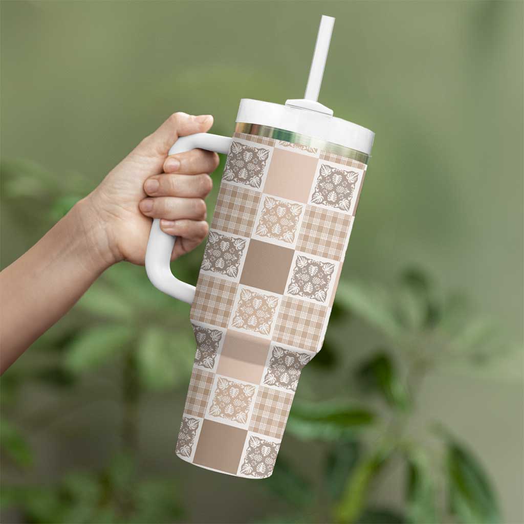 Hawaiian Palaka Quilt Pattern Tumbler With Handle Hawaii Culture Tropical Flowers Mix - Polynesian Pride