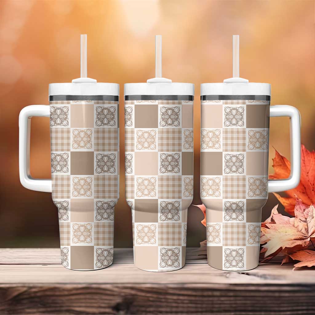 Hawaiian Palaka Quilt Pattern Tumbler With Handle Hawaii Culture Tropical Flowers Mix - Polynesian Pride