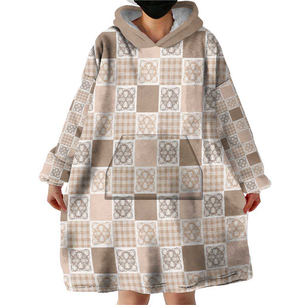 Hawaiian Palaka Quilt Pattern Wearable Blanket Hoodie Hawaii Culture Tropical Flowers Mix LT9 - Polynesian Pride