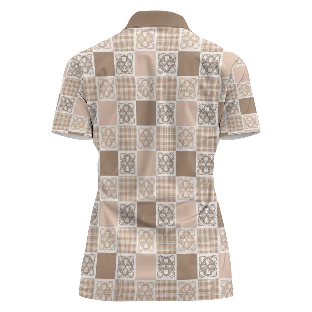 Hawaiian Palaka Quilt Pattern Women Polo Shirt Hawaii Culture Tropical Flowers Mix - Polynesian Pride