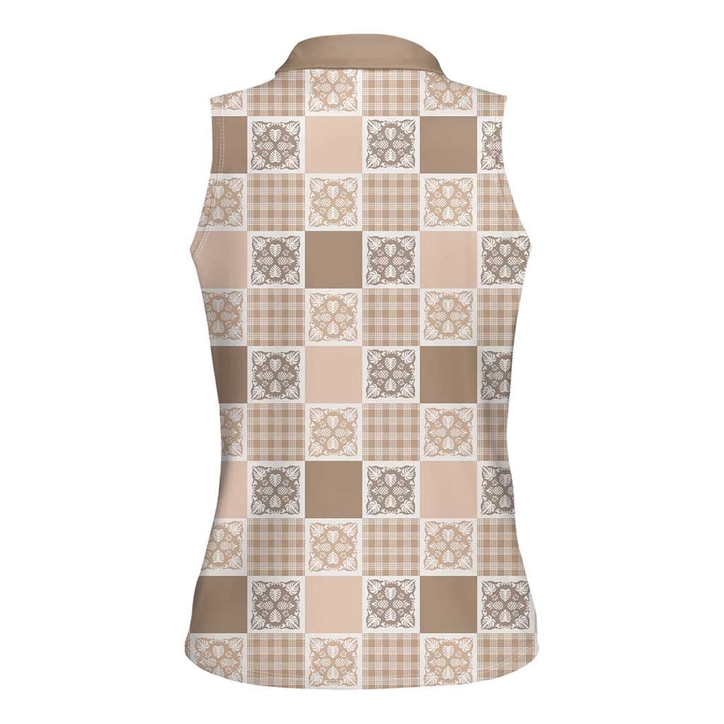 Hawaiian Palaka Quilt Pattern Women Sleeveless Polo Shirt Hawaii Culture Tropical Flowers Mix LT9 - Polynesian Pride