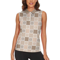 Hawaiian Palaka Quilt Pattern Women Sleeveless Polo Shirt Hawaii Culture Tropical Flowers Mix LT9 - Polynesian Pride