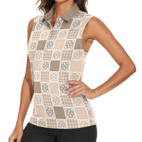 Hawaiian Palaka Quilt Pattern Women Sleeveless Polo Shirt Hawaii Culture Tropical Flowers Mix LT9 - Polynesian Pride