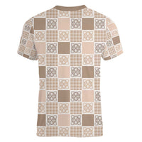 Hawaiian Palaka Quilt Pattern Women V-Neck T-Shirt Hawaii Culture Tropical Flowers Mix LT9 - Polynesian Pride