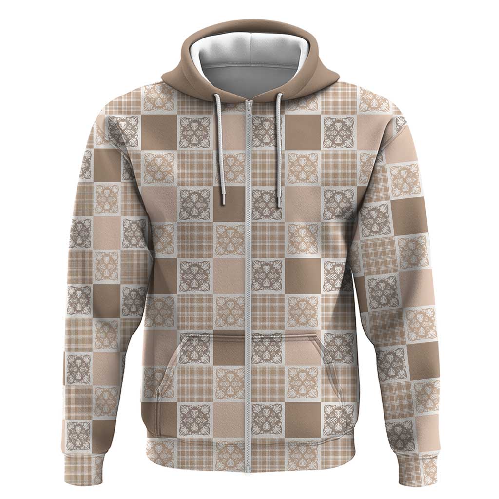 Hawaiian Palaka Quilt Pattern Zip Hoodie Hawaii Culture Tropical Flowers Mix - Polynesian Pride
