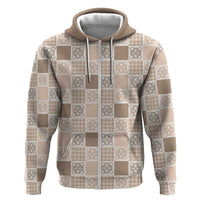 Hawaiian Palaka Quilt Pattern Zip Hoodie Hawaii Culture Tropical Flowers Mix - Polynesian Pride